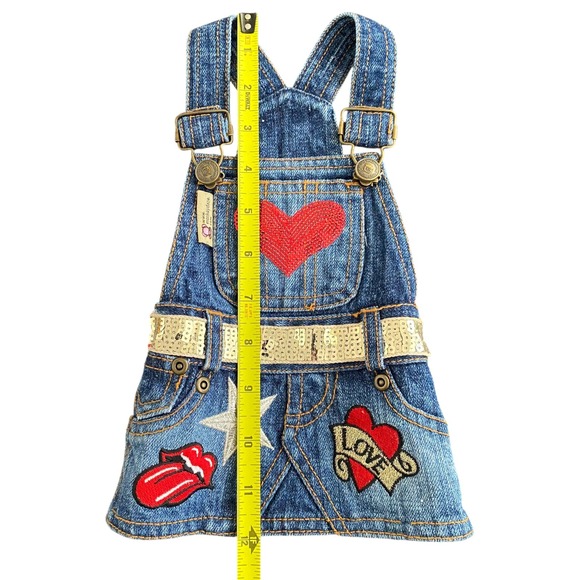 Monkey Daze Denim Overall Dog Dress Rock and Roll Heart Red Size M - Picture 6 of 9
